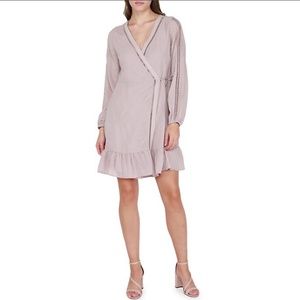 Dex crochet insert wrap front mini dress NWT